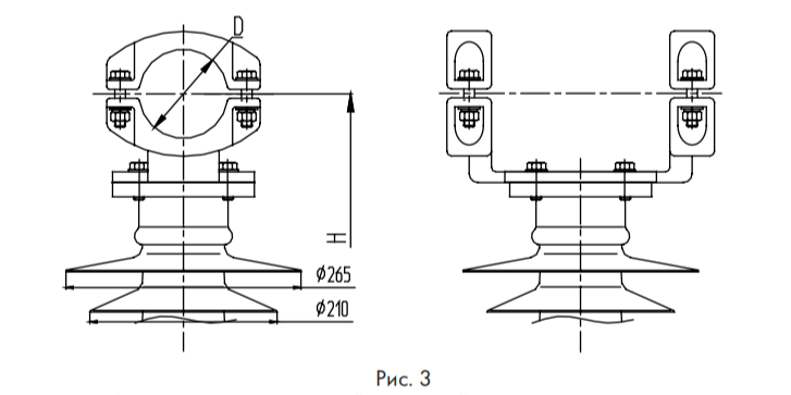 ШОП-Е для двойного крепления алюминиевой трубы на 20 кВ